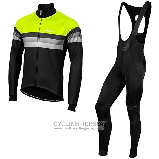 2019 Cycling Jersey Nalini Warm 2.0 Black Green Long Sleeve And Bib Tight